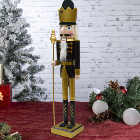 Soldat Casse-Noisette 50Hcm 433012 Décoration de Noël Or Noir avec sceptre