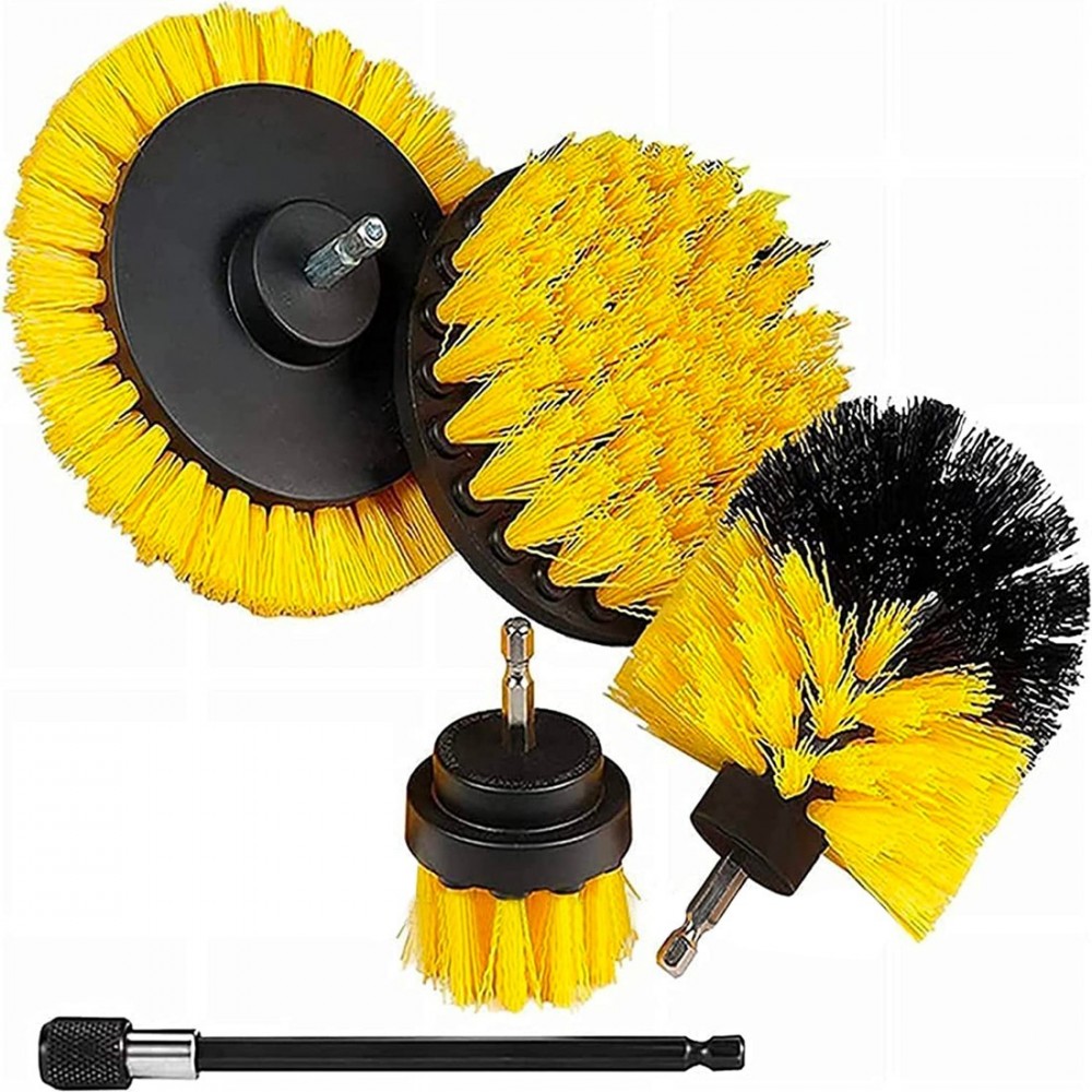 Set 4 brosses jaunes pour set nettoyage de perceuse électrique à poils rigides