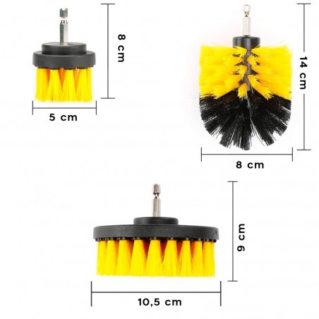 Set de 3 brosses pour perceuse électrique set de nettoyage jaune à poils durs