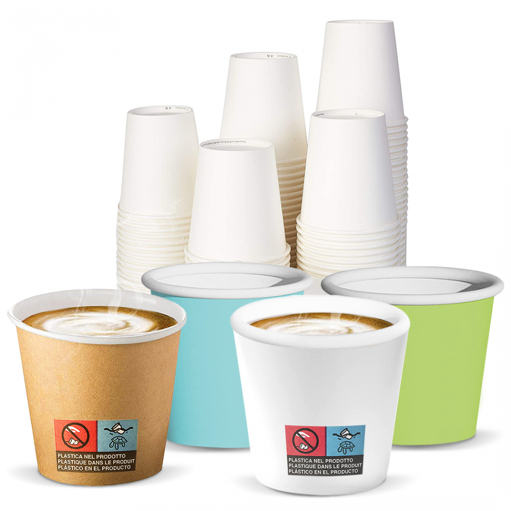 Pack de 500 gobelets à café jetables biodégradables colorés 75ml