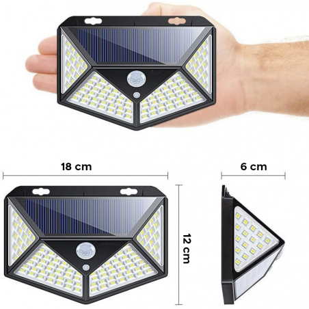314027 Lampe à capteur mouvement à recharge solaire avec 114 LED 120°