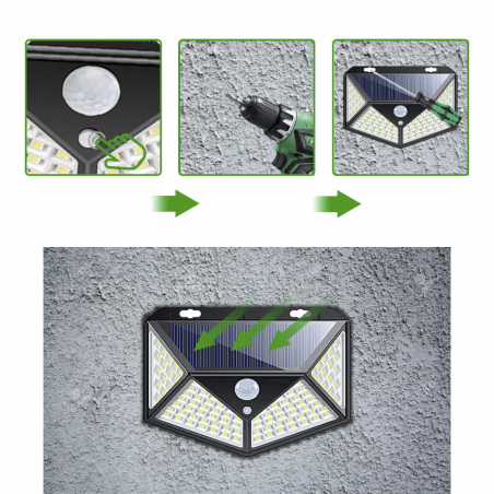 314027 Lampe à capteur mouvement à recharge solaire avec 114 LED 120°