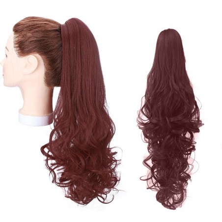 Extension queue de cheval rouge à clip VANESSA en faux cheveux ondulés 70cm