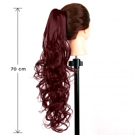 Extension queue de cheval rouge à clip VANESSA en faux cheveux ondulés 70cm