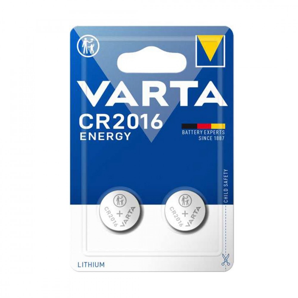 Blister 2 piles bouton lithium Varta CR2016 3V 90 mAh en acier