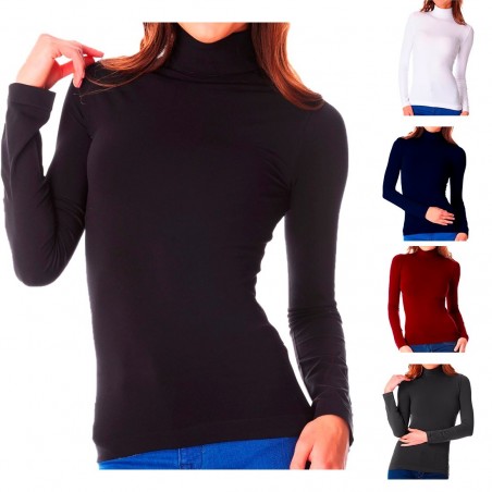 Pull à col montant mod.Maillot intérieur polaire thermique manches longues KATIA