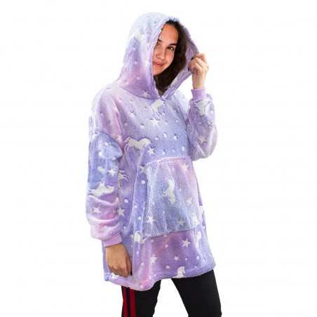 Cape polaire enfant avec capuche et manches licorne fluo violet