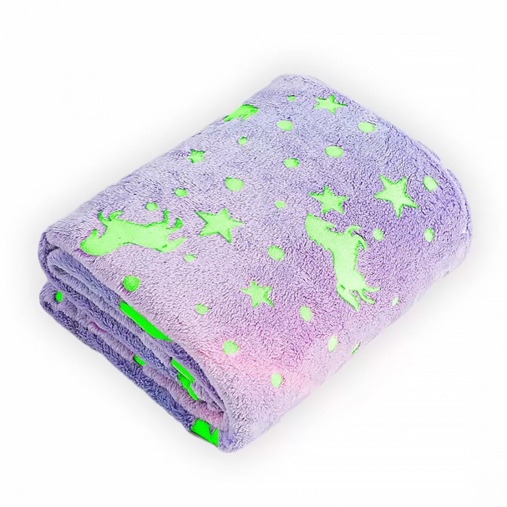 Doudou magique polaire lilas pour enfant Licornes Fluorescentes 170x120