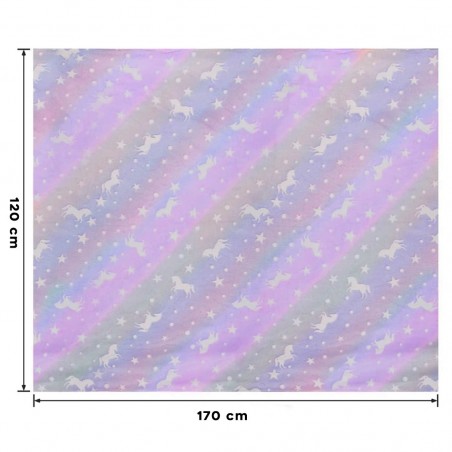 Doudou magique polaire lilas pour enfant Licornes Fluorescentes 170x120