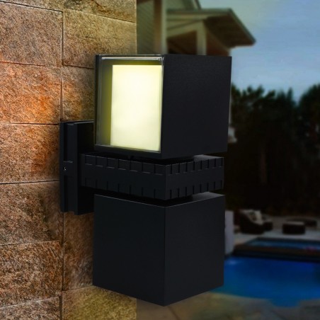 Applique Murale LED 24W Cube Lumière Chaude Extérieur Rotatif 350°