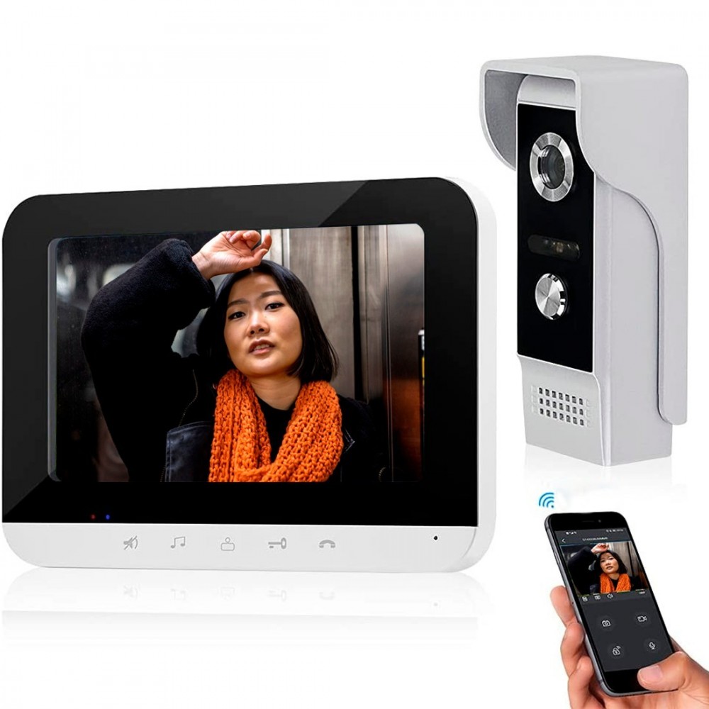 Interphone vidéo Wi-Fi unifamilial avec moniteur LCD TFT 7" caméra nocturne
