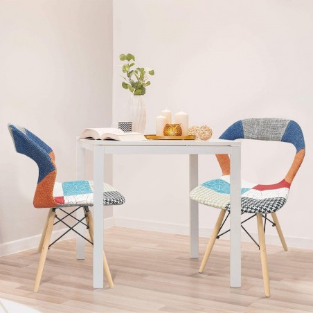 2 pcs PARIS Chaise Patchwork Ergonomique Pieds Hêtre Structure Métal