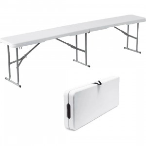 Banc pliable en plastique blanc pour camping ou bar pique-nique 183x28x43cm