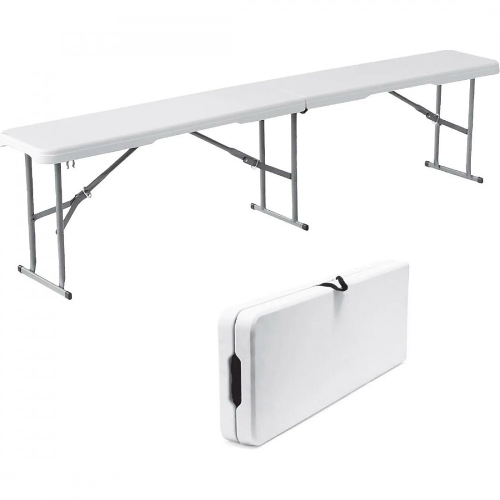 Banc pliable en plastique blanc pour camping ou bar pique-nique 183x28x43cm