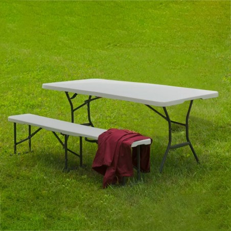 Banc pliable en plastique blanc pour camping ou bar pique-nique 183x28x43cm