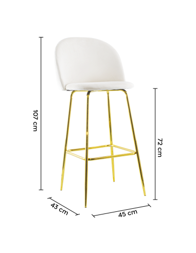 Tabouret velours GRETA structure dorée avec dossier et repose-pieds