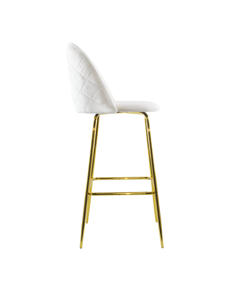 Tabouret velours GRETA structure dorée avec dossier et repose-pieds