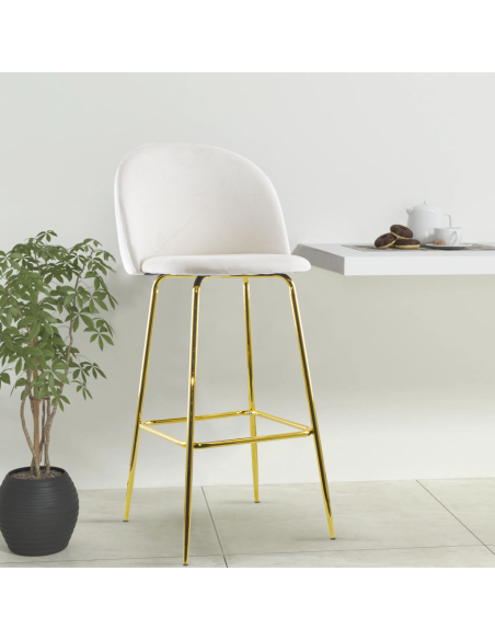 Tabouret velours GRETA structure dorée avec dossier et repose-pieds