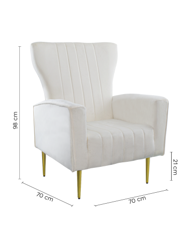 Fauteuil en velours DORIAN dossier haut capitonné pieds dorés 98HX70X70cm