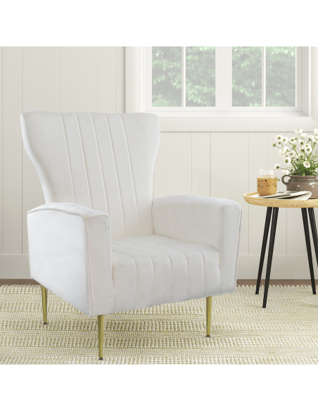 Fauteuil en velours DORIAN dossier haut capitonné pieds dorés 98HX70X70cm