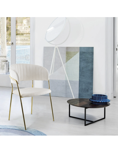 Chaise salle à manger ronde en velours pour...