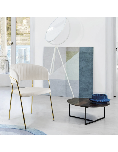 Chaise salle à manger ronde en velours pour salon design DAFNE structure dorée