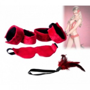 Ensemble de 4 accessoires jeu sadomasochiste menottes sexy masque en velour HOT DEAL - 748908