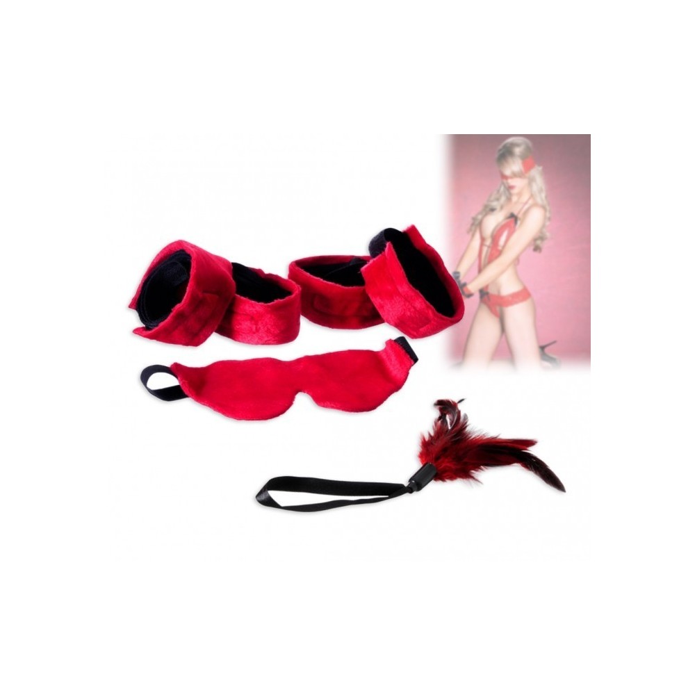 Ensemble de 4 accessoires jeu sadomasochiste menottes sexy masque en velour HOT DEAL - 748908