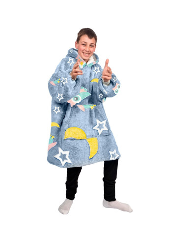 Cape polaire grise pour enfant avec capuche et...