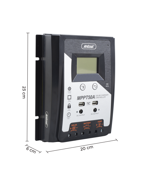 Régulateur charge solaire MPPT50A 12-24-48V Contrôleur batterie 2x affichage USB