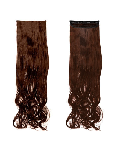 Extension 4 Clips Marron Foncé Ondulé Long 50cm Tape Faux Cheveux Synthétiques