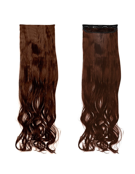 Extension 4 Clips Marron Foncé Ondulé Long 50cm Tape Faux Cheveux Synthétiques