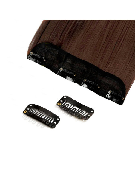 Extension 4 Clips Marron Foncé Ondulé Long 50cm Tape Faux Cheveux Synthétiques