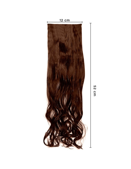 Extension 4 Clips Marron Foncé Ondulé Long 50cm Tape Faux Cheveux Synthétiques