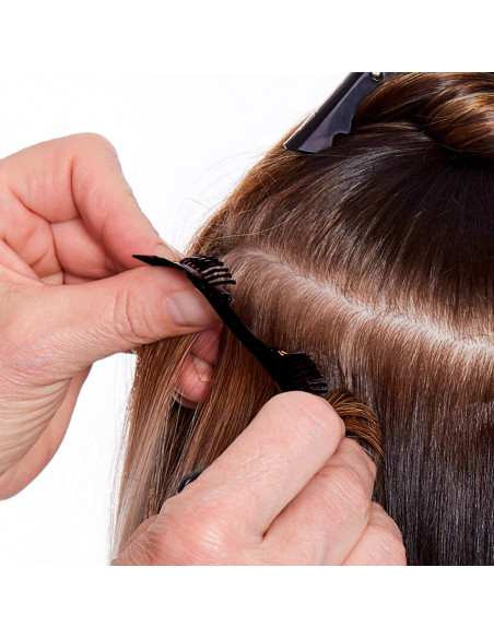 Extension 4 Clips Marron Foncé Ondulé Long 50cm Tape Faux Cheveux Synthétiques