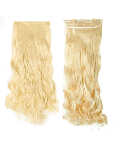 Extension 4 clips blond clair ondulé long 50cm Bande Synthétique Faux Cheveux