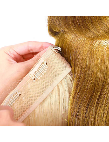 Extension 4 clips blond clair ondulé long 50cm Bande Synthétique Faux Cheveux