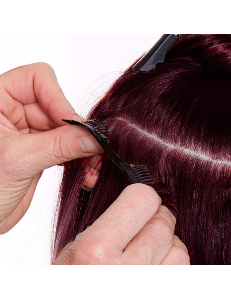 Extension 4 Clips rouge acajou ondulé long 50 cm Ruban Synthétique Faux Cheveux