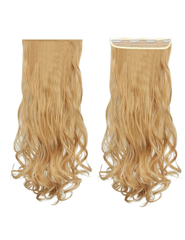 Extension 4 clips blond foncé ondulé long 50cm bande synthétique faux cheveux