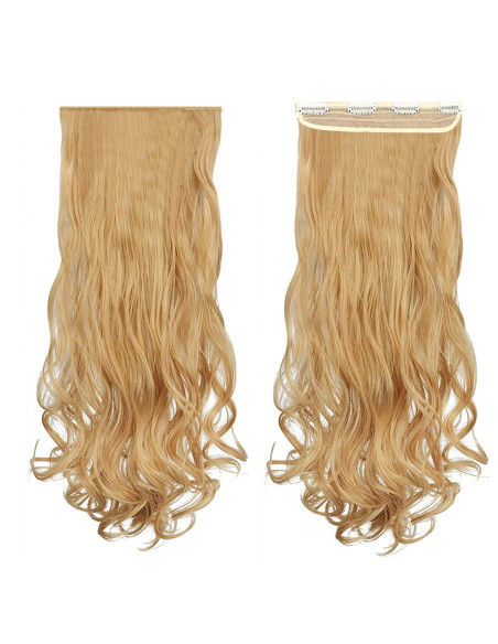 Extension 4 clips blond foncé ondulé long 50cm bande synthétique faux cheveux