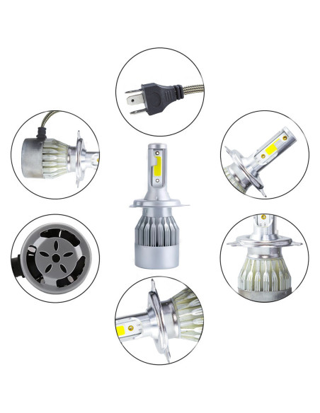 Paire d'ampoules LED H4 C6 pour phares de voiture moto 3800LM 36W lum. blanche