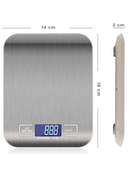 Balance Cuisine Electronique Alimentaire Affichage LCD Numérique 5Kg Acier inox.