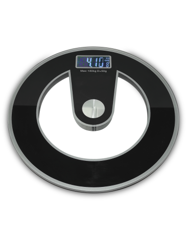 Pèse-personne électronique digital en verre trempé 180Kg rond Noir