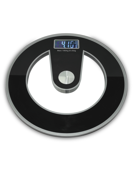 Pèse-personne électronique digital en verre trempé 180Kg rond Noir