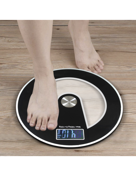 Pèse-personne électronique digital en verre trempé 180Kg rond Noir