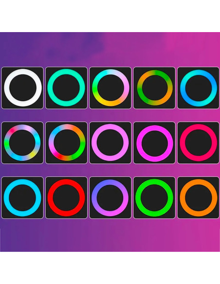Selfie Ring Light Smartphone avec Pince Flash LED RGB Portable Ring Light