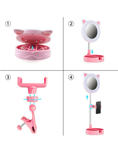 Miroir éclairé pour smartphone avec anneau...