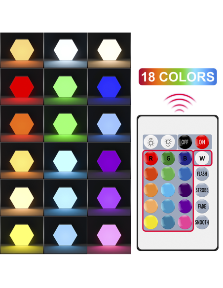 3pcs RGB Hexagonal LED Light Spots Applique murale avec télécommande