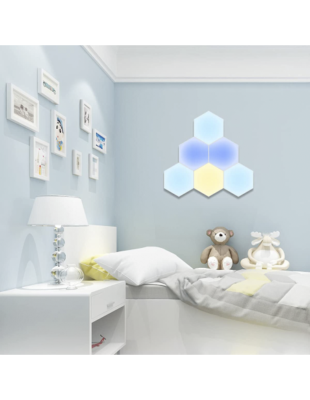6pcs RGB Hexagonal LED Ampoules Applique Murale avec Télécommande