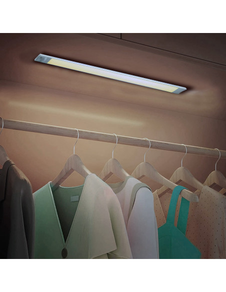 Réglette 38 LED lumière naturelle armoire 48cm Détecteurmouvement rechargeable
